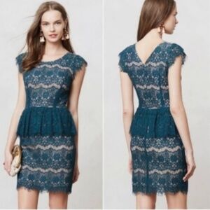 Anthropologie Maeve Teal Lace Sheath Dress Size Large
